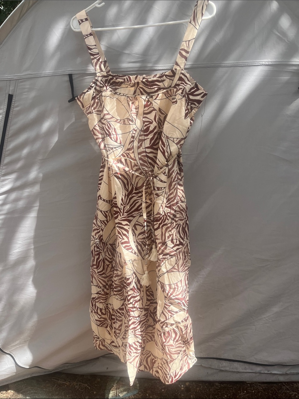 Maggy London Cream and Brown Botanical-Print Midi Dress